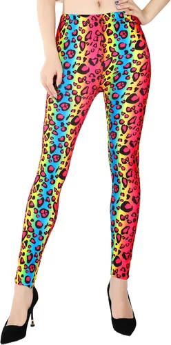 Vista 6 de SATINIOR Leggings de los años 80 para mujer, leggings estampados suaves de los años 80, estilo de los años 80, pantalones de neón para mujer