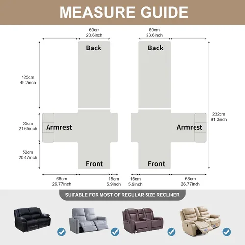 Vista 2 de Funda reclinable 100% impermeable para sofá biplaza, 4 piezas divididas para sofá reclinable de 2 asientos, funda de sofá reclinable antideslizante