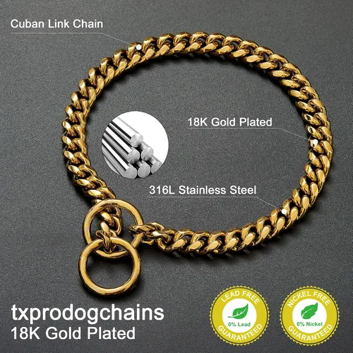 Vista 4 de txprodogchains Collar de Cadena de Oro para Perro de 18K, Cadena de Eslabones Cubanos de 10MM, Cadena de Metal de Acero Inoxidable, Collar
