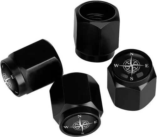 Vista 24 de Wolf - Tapones de válvula de neumático con bandera americana, tapas de válvula de neumático de aluminio negro, cubiertas universales