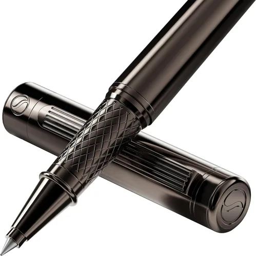 Vista 18 de Scriveiner Bolígrafo Rollerball de Laca Negra - Impresionante Bolígrafo de Lujo, Chapado en Oro Real, Repuesto de Tinta Schmidt, El Mejor Set de 1.