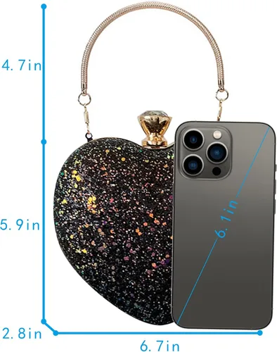 Vista 2 de U Scinan Bolso de mano con forma de corazón para mujer, bonito bolso de mano con lentejuelas