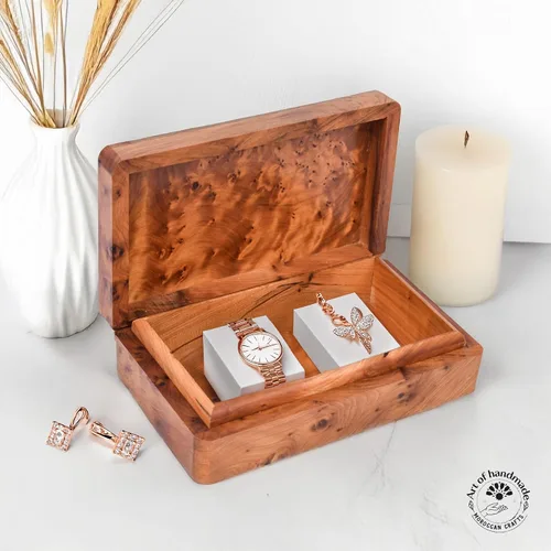 Vista 9 de Caja mediana de madera tallada a mano multiusos para recuerdos, organizador de almacenamiento de arte decorativo, caja de joyería, decoración