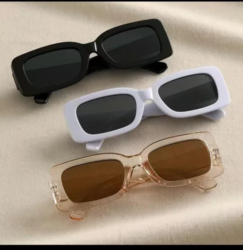 Vista 3 de 3 pares de lentes de sol rectangulares Y2K para mujeres y hombres, antirreflejos para viajes, playa, fiesta y club, UV400, Negro, Blanco, Rojizo