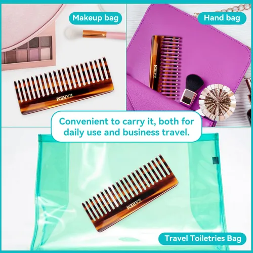 Vista 5 de KAHEM Peine desenredante grande de dientes anchos para mujeres, hombres y niños, hecho a mano para cabello rizado, largo y corto, peine profesional