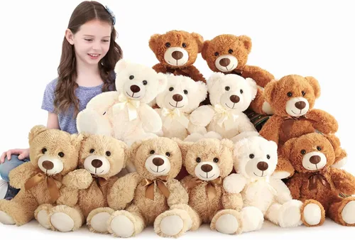 Vista 15 de MaoGoLan - 10 unidades de osos de peluche navideños, osos de peluche de 14'' con trajes clásicos de Santa - Camisa y sombrero removibles, se ajustan