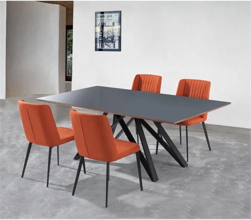 Vista 4 de Armen Living Silla de comedor Maine, tapicería de tela naranja, altura del asiento de 18.5 pulgadas