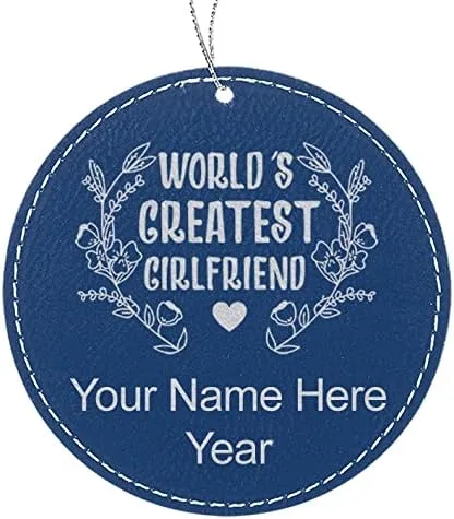 Vista 5 de LaserGram Personalized Christmas Ornament, World's Greatest Girlfriend, Faux Leather, Custom Laser Engraved Gift Idea (Round Shape, Black with Gold)