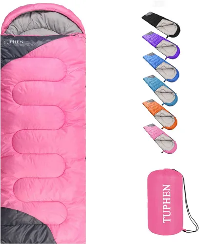 Vista 17 de tuphen - Sacos de dormir para adultos, niños, niñas, mochileros, senderismo, camping, forro de microfibra, clima frío y cálido, 4 estaciones, uso