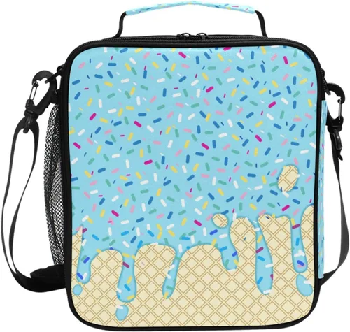 Vista 73 de Lonchera con patrón de cuadros blancos y negros, bolsa de almuerzo aislada, bolsa de preparación para niños, correa de hombro congelable a001