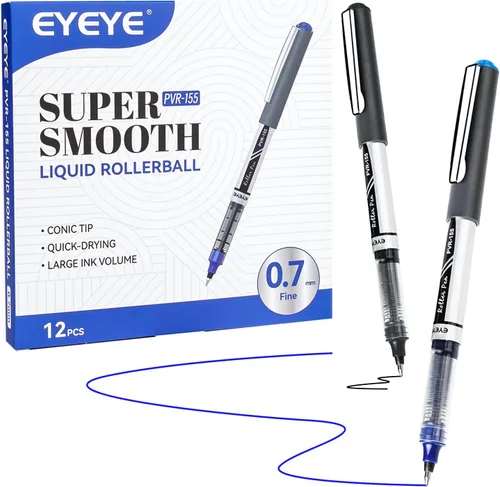 Vista 8 de EYEYE Bolígrafos de rodillo de tinta líquida 0.7mm, bolígrafo de rodillo de punta media, paquete de 12, 3 colores, secado rápido, bolígrafos