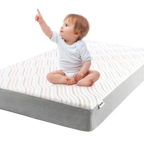 Vista 8 de BABELIO Colchón transpirable para cuna, de doble cara, espuma viscoelástica, impermeable, funda extraíble y lavable a máquina, para niños pequeños