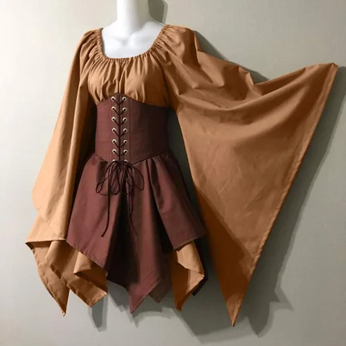 Vista 6 de Cbcbtwo Vestido renacentista para mujer 2023, corsé gótico, disfraz de Halloween, manga mariposa, vestido steampunk para fiesta de cóctel