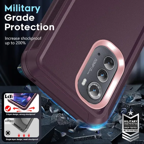 Vista 5 de LeYi Funda para Motorola Edge-2022: 【No es compatible con Edge Plus】 Funda resistente 3 en 1, funda resistente 3 en 1, grado militar, a prueba