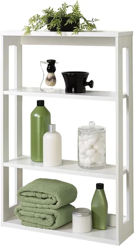 Vista 10 de Zenna Home Estante de almacenamiento montado en la pared, organizador de almacenamiento de madera que ahorra espacio con 4 estantes, unidad de Negro
