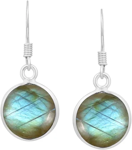 Vista 12 de Natural Gemstone Round Shape Silver Plated Dangle Earrings for Women Amatista