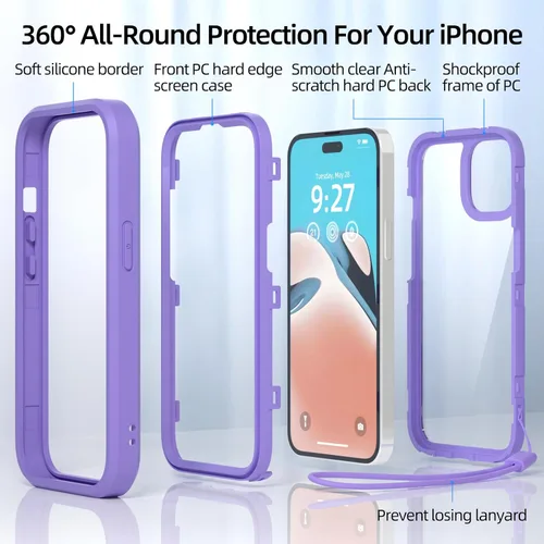 Vista 3 de WXR Compatible con iPhone 15, parachoques de silicona suave y parte trasera de policarbonato duro transparente e interior de policarbonato duro
