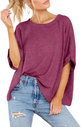 Vista 3 de Camiseta de gran tamaño para mujer, holgada, de manga corta, casual, para verano