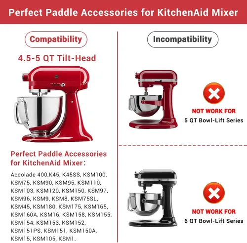 Vista 5 de Batidor Flex Edge para KitchenAid de 4.5/5 cuartos de galón con cabezal inclinable, accesorio de paleta para mezclador KitchenAid con raspador