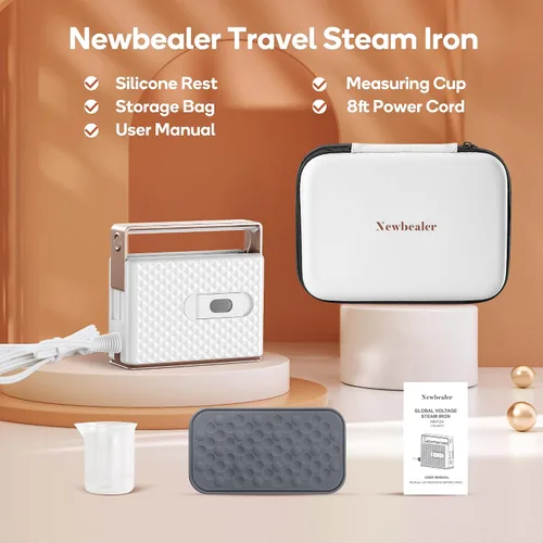 Vista 9 de Newbealer Plancha de vapor de viaje para ropa, vaporizador de mano de voltaje global de 100-240 V, planchado en seco a 293 ℉, suela de cerámica