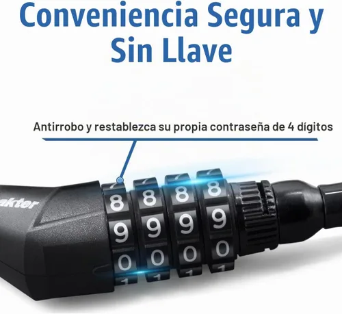 Vista 4 de NDakte Candado para Bicicleta, Candado de Cable Recto Extra Largo (1.83m a 8.23m) con Combinación Reseteable, Diseño Único Masculino Estrecho