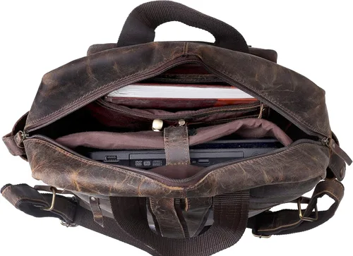 Vista 5 de Mochila vintage de cuero de búfalo con múltiples bolsillos para hombres y mujeres