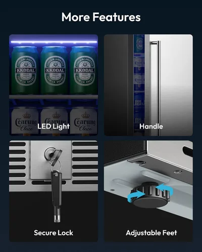 Vista 7 de EUHOMY Refrigerador de bebidas de 15 pulgadas, refrigerador de bebidas para 127 latas con puerta de acero inoxidable, enfriador de bebidas