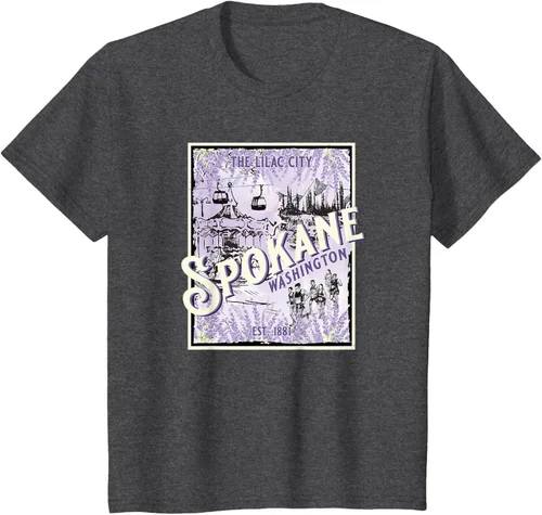 Vista 28 de Camiseta vintage Spokane Washington The Lilac City Carousel Waterfall, Negro