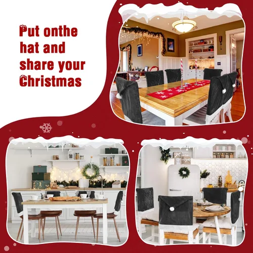Vista 5 de Peryiter 24 Pcs Christmas Santa Hat Chair Cover Dining Decor, Black