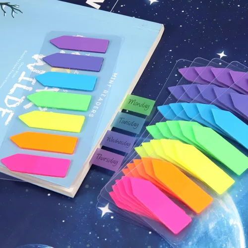 Vista 5 de moinkerin 980 banderas de notas adhesivas, 7 pestañas de índice de color, bandera de índice de colores brillantes, calcomanías de índice