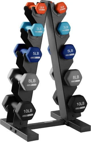 Vista 18 de HolaHatha 1, 2 and 3 lb Neoprene Dumbbell Strength Training Weight Set with Rack