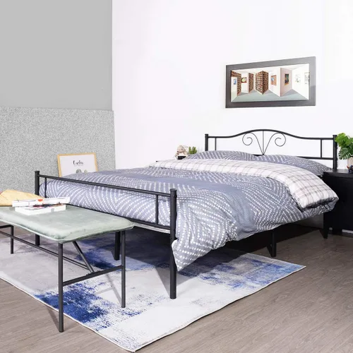 Vista 11 de Cabecero de cama de metal resistente para cama individual, estructura de acero, revestimiento de plata, estilo retro, sin necesidad