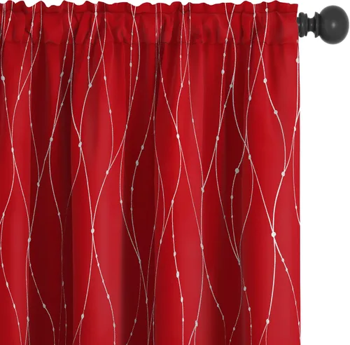 Vista 9 de Deconovo - Cortinas opacas con diseño de líneas onduladas y lunares, para dormitorio y sala de estar.