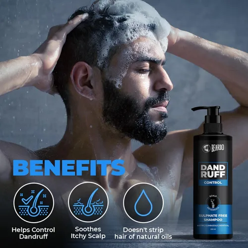 Vista 4 de BEARDO Champú sin sulfato para control de la caspa para hombres, 6.8 fl oz, champú anticaspa, biotina, climbazol, mentol, champú para cabello graso