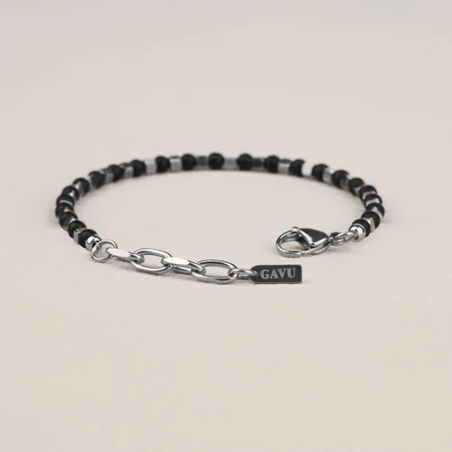 Vista 5 de GAVU Pulsera de cuentas de cristal con cierre de acero inoxidable para hombre