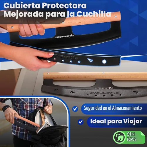 Vista 5 de KitchenStar Cuchilla de corte de pizza de 16 pulgadas, cuchillo cortador de acero inoxidable afilado, elegante mango de madera de haya, cubierta