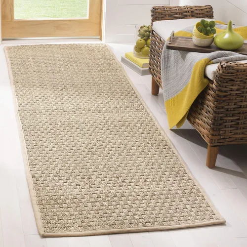 Vista 119 de SAFAVIEH Natural Fiber Collection NF114A - Alfombra de pasillo de hierba marina con patrón de tejido de cesta y borde, de 2 pies 6 pulgadas x 16