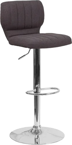 Vista 11 de Flash Furniture Taburete de bar de altura ajustable de vinilo marrón contemporáneo con respaldo vertical y base cromada