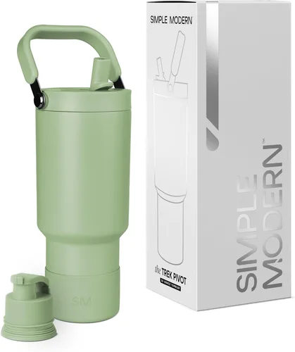 Vista 18 de Simple Modern Trek Pivot Vaso con pajita abatible de 30 oz con asa Botella de agua y protector Tapas intercambiables de pajita y para beber