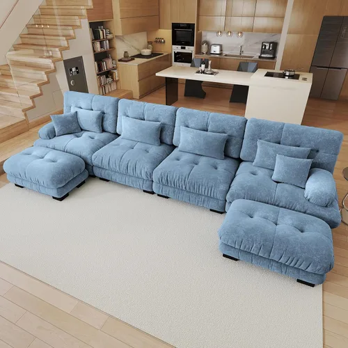 Vista 24 de Sofá modular de gran tamaño de 94 pulgadas, sofás seccionales grandes de color beige y blanco para sala de estar, juego de sofá de terciopelo, sofás