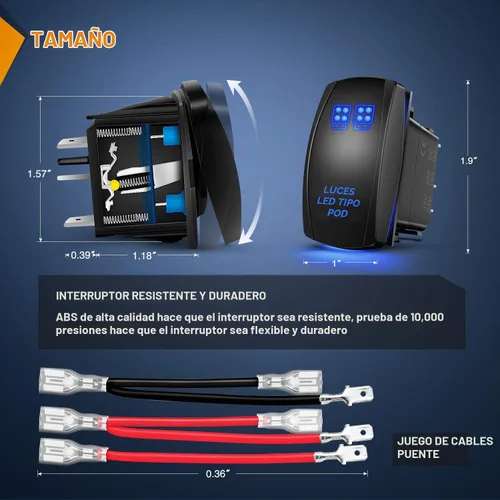 Vista 2 de Nilight Interruptor basculante de luces LED POD, interruptor de barra de luz LED, interruptor de encendido/apagado láser de 5 pines, interruptor
