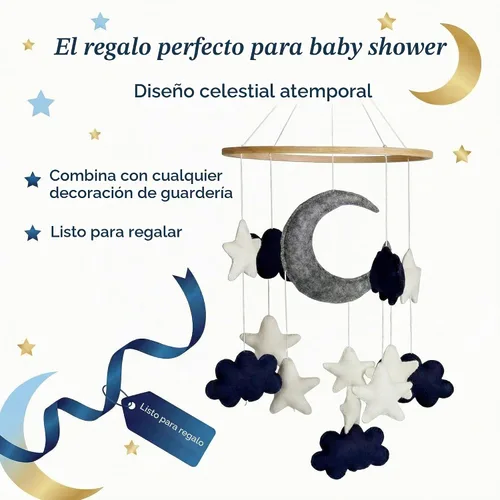 Vista 7 de Móvil para bebés - Luna azul, estrellas y nubes para cuna