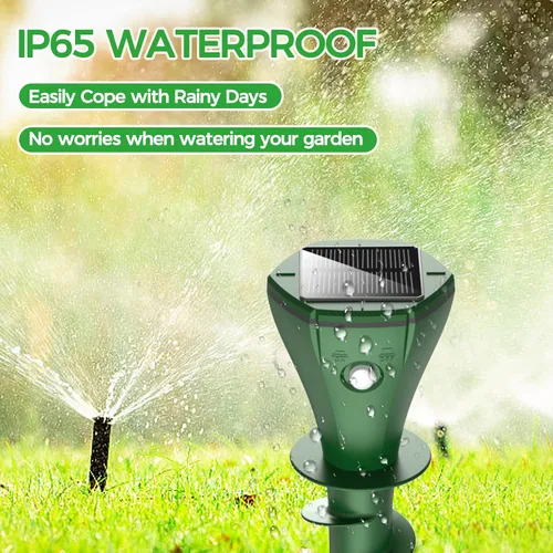 Vista 4 de Repelente de topos alimentado por energía solar, repelente de topos, repelente de marmotas para exteriores, repelente ultrasónico impermeable IP65