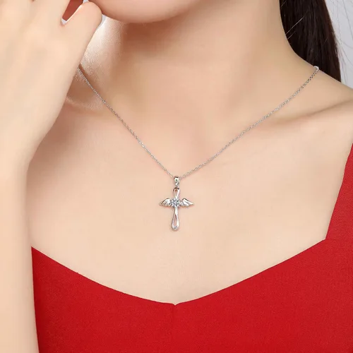 Vista 2 de YosikCaes 925 Sterling Silver Cross Necklace for Women with 18K Gold PlatedGold Vermeil, Hand Set 5A Zirconia, 18+2" Chain Length, 10mm Lobster Claw