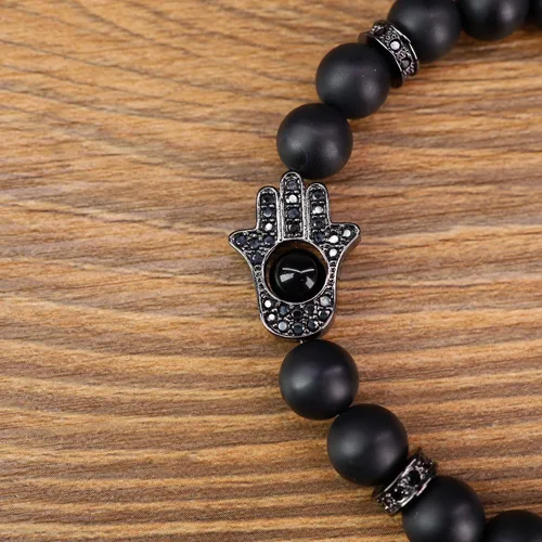 Vista 5 de COAI Hamsa - Pulsera de piedra de protección de mano para hombres y mujeres, Piedra