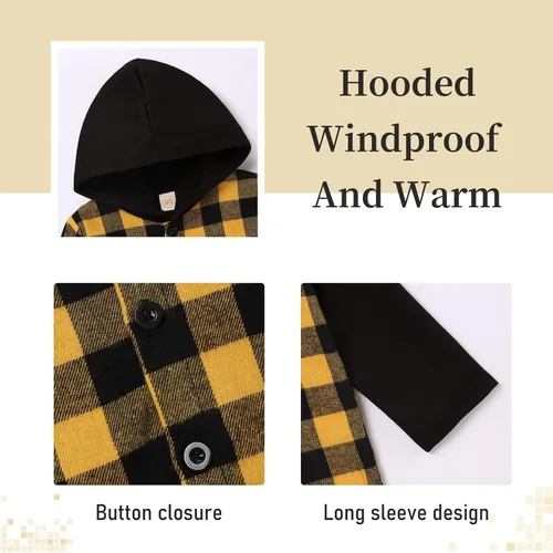 Vista 3 de Fuermos Conjunto para niño pequeño - Sudadera y pantalones a cuadros con capucha - Ropa de otoño