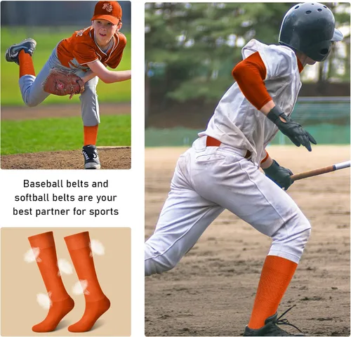 Vista 5 de Zhanmai Combo de cinturón de béisbol y calcetines de sóftbol ajustables y cinturón elástico para jóvenes niños y niñas