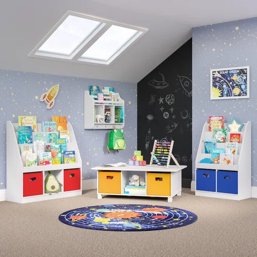 Vista 5 de RiverRidge Estantería para niños con 4 estantes y tres cubículos, blanco (02-251), 11.81"P x 35"A x 36"Al Estantería para sala de juegos con 4