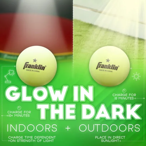Vista 7 de Franklin Sports Pelotas de ping pong que brillan en la oscuridad, tamaño oficial + peso de 1.575 pulgadas, pelotas de ping pong de una estrella que