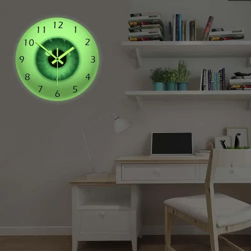 Vista 8 de The Geeky Days Reloj de pared de globo ocular de 12 pulgadas, reloj de ojos que brilla en la oscuridad, visión de núcleo de pupila, oftalmología